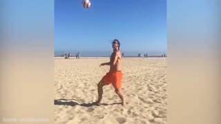Footballer Zlatan Ibrahimovic shows off skills on beach