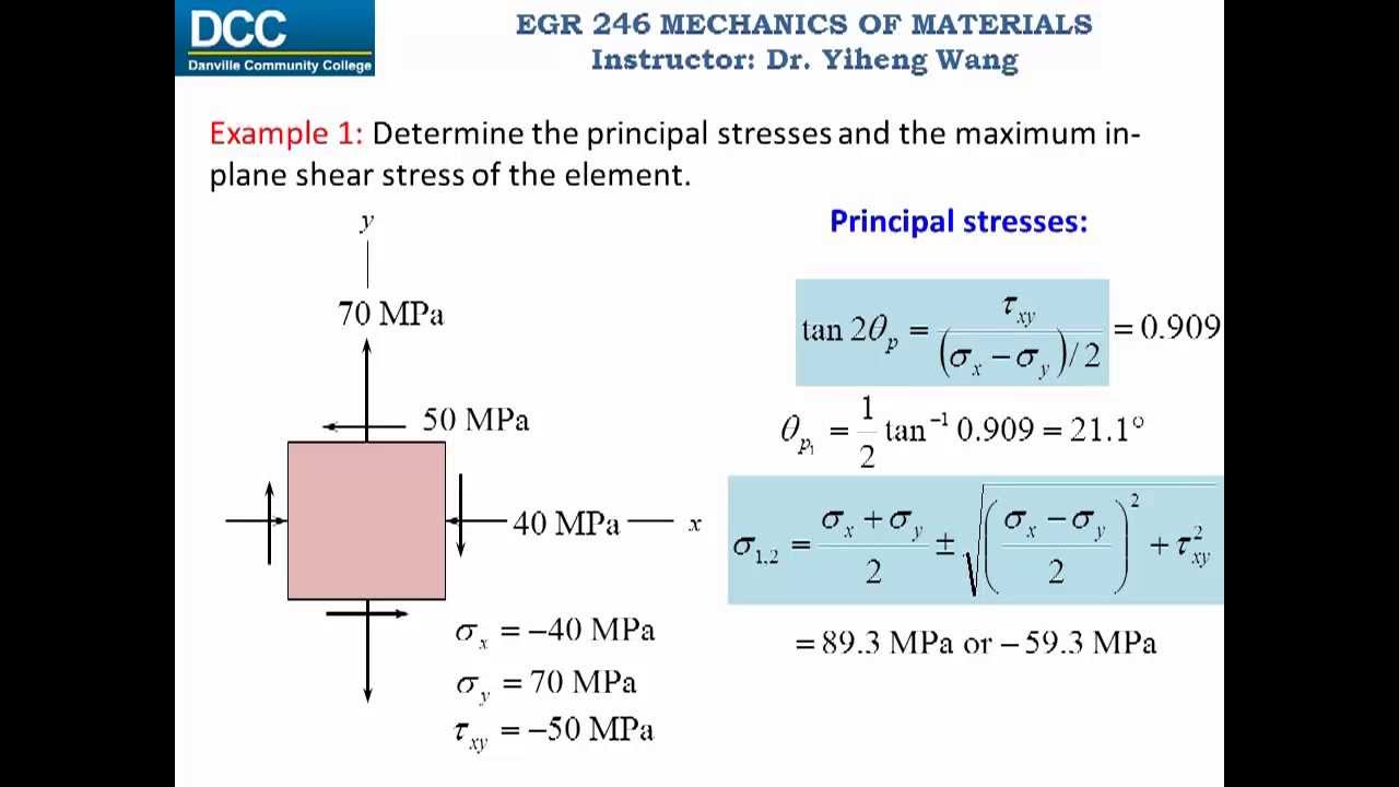 Mechanics Of Materials Lecture 19: Principal Stresses And Maximum In ...