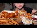 맘스터치 핫치즈빅싸이순살 아라비아따 치즈버거 먹방 hot cheese boneless chicken u0026 arabiata cheeseburger asmr mukbang