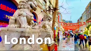 🇬🇧 [4K HDR] Jan 2023 ,London City Street Walking Tour To China town(Rainy day)