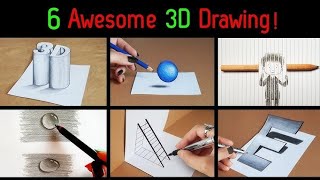 6 EASY 3D Drawing Tutorial ! 😱 Easy 3D illusion DRAWING tutorials