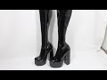 sorbern customized narrow ankle streched black boots knee high block heels visible platform