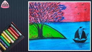Easy Beautiful Beach Scenery Drawing for Beginners with Oil Pastels - Step by Step