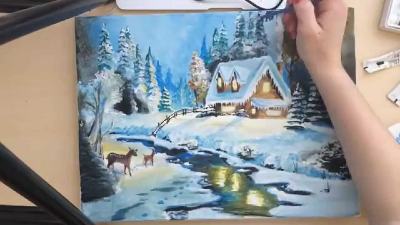 Time Lapse Tutorial: Christmas Winter Scene Painting - YouTube