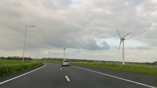 Real Windmills on the A44 and A4 in The Netherlands, Noord-Holland. Dashcam