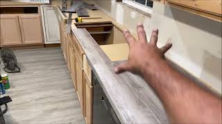 DIY custom kitchen countertops PART 2 USING FLOORING and the edge piece