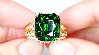 Vivid Green Zircon Ring at 14.66 carats by Kat Florence KF07999