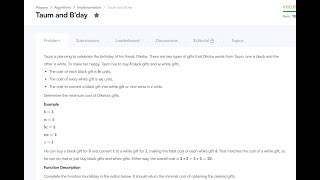 HackerRank # Taum and B'day (Python)