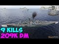 World of WarShips | Tirpitz | 9 KILLS | 209K Damage - Replay Gameplay 4K 60 fps