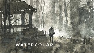 Misty Forest Scene in Watercolor Timelapse Tutorial