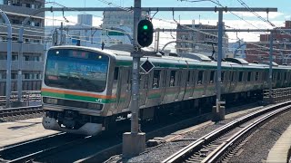 E231系1000番台K-02編成　回送列車が赤羽駅を低速通過するシーン（回1972E）