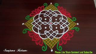 631. 7 Dot's Easy and beautiful Kambi Kolam, Chikku Muggu,Friday and Festival Rangoli