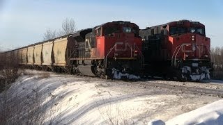 CN Train Spotting HD: CN SD70M-2 8881 [759] Meets CN ES44DC 2245 [116] At Carvel AB 3/7 1/10/14