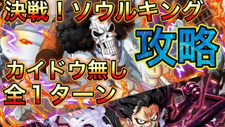 【トレクル】決戦！ソウルキング！全１ターン安定攻略！！カイドウ無し編成！【OPTC】