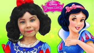 Disney Princess Snow White Kids Makeup Alisa Painting with Colours & DRESS UP Real Princess Dresses
