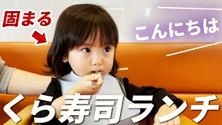 くら寿司ランチ！声を掛けられて固まる人見知り2歳娘