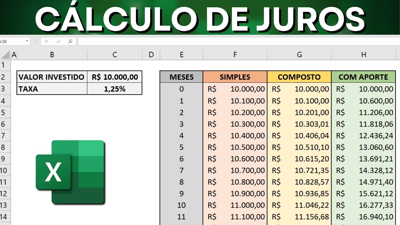 Como Calcular Juros Simples, Compostos E Com Aporte Mensal No Excel ...