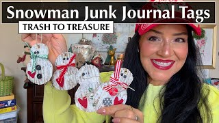 Easy Snowman Corrugated Cardboard Junk Journal Tags - Holiday Crafts - Trash to Treasure