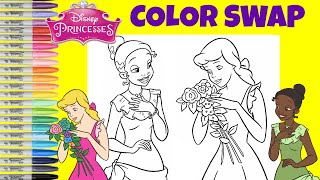 Disney Princess Coloring Book Page Color Swap Tiana and Cinderella Ariel and Rapunzel