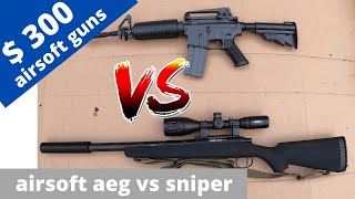 $ 300 Airsoft AEG vs $300 Airsoft SNIPER!! wich one has the most range???