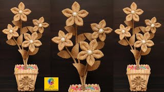 Jute Flower vase decoration idea with jute Flower | Home decoration Jute Flower vase Showpiece idea