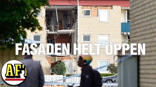 Fasaden helt öppen – efter sprängdåd i Linköping