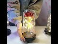 red foil rose artificial flower led light in glass dome valentine gift for girls