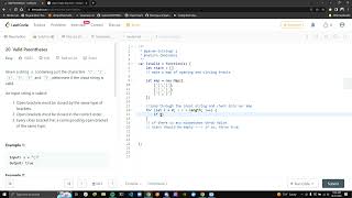 Valid Parentheses leetcode dsa interview questions. Uses Stack and Hashmap.