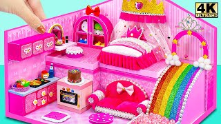 Build Pink Queen House with Rainbow Slide and Make Chocolate Cake ❤️ DIY Miniature Cardboard House