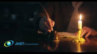 Writing using a quill pen with scene lit only by candlelight. Imagine "Hamilton".