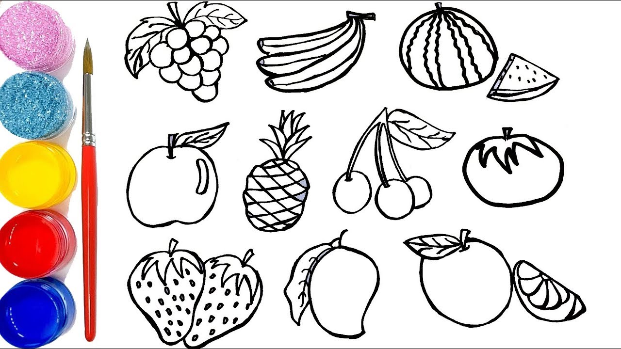 How To Draw Fruits And Coloring Pages For Kid, Toddlers | Concung ...