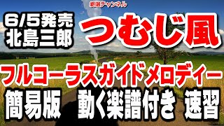 北島三郎　つむじ風0　ガイドメロディー簡易版（動く楽譜付き）