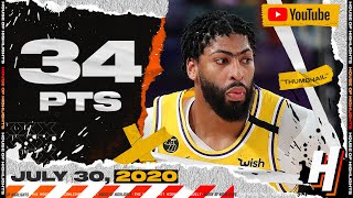 Anthony Davis 34 Points Full Highlights | Clippers vs Lakers | July 30, 2020