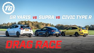 【トップギア 日本語字幕】トヨタ  GR ヤリス vs トヨタ スープラ  vs ホンダ シビック タイプ R