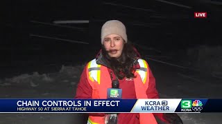 A look at fierce winds and heavy snow along Highway 50 at Sierra-at-Tahoe