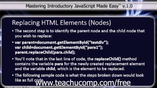 JavaScript Training Tutorial Replacing HTML Elements (Nodes)