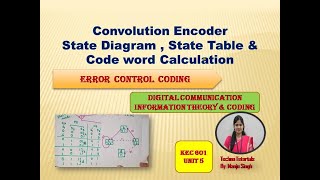 U5L8.1| Convolution Code | Convolution code word | Convolutional Encoder state diagram & state table