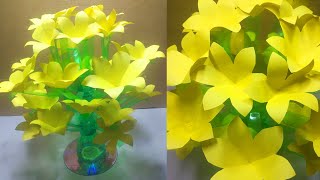 Easy Beautiful Paper flower Vase | Empty Plastic Bottle Vase Making Craft-Water Bottle Recycle Vase.