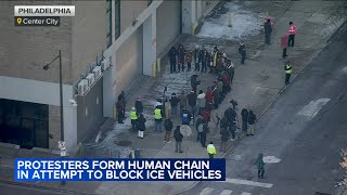 Protesters form human chain outside ICE office in Center City