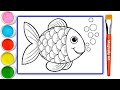 Rainbow Fish Drawing, Painting, Coloring for Kids and Toddlers | Easy Drawing #226