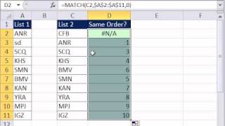 Excel Magic Trick 717: List 2 Same Order as List 2? MATCH and ROWS functions