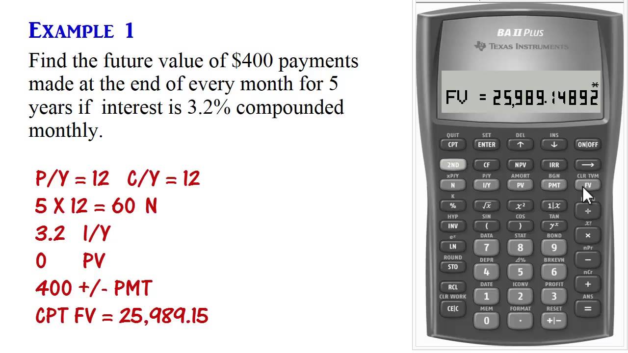 BA II Plus - Ordinary Annuity Calculations (PV, PMT, FV) - YouTube