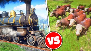 100 COWS vs TRAIN! (Red Dead Mods)