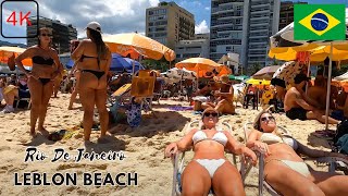 🇧🇷 Nice day at LEBLON BEACH 4K | Brazil Beach Walk | Unbelievable Bikini girls