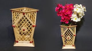 DIY - flower vase from ice cream sticks | best ice cream stick craft idea | room decor idea  | 2020