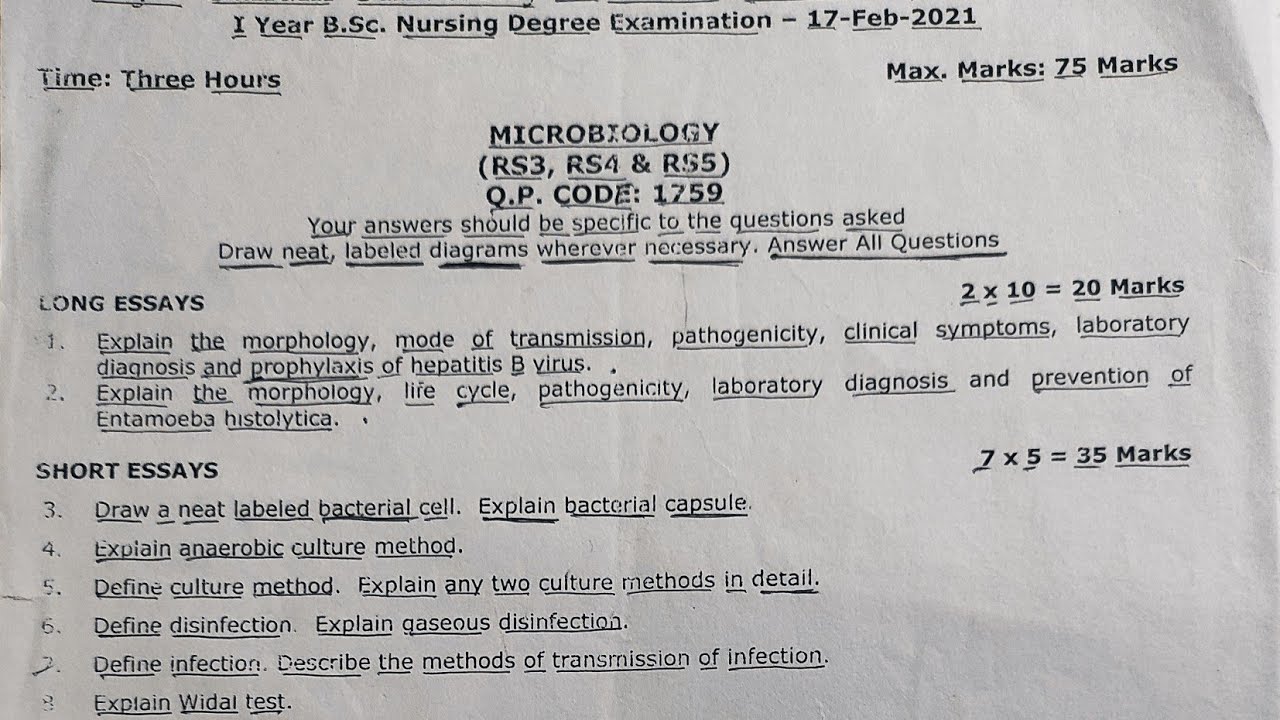 1st Year Bsc Nursing Question Paper // Microbiology Question Paper ...