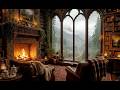 Scottish Ambience | Cozy Rainy Day Library with Crackling Fireplace, Mountains, & Celtic Music