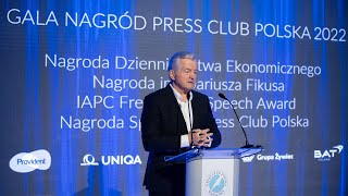 Dziennikarstwo i media w czasach zarazy: Jarosław Gugała podczas Gali Nagród Press Club Polska