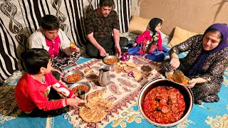 The village life of an Iranian family and cooking the local dishes of that village in an old house