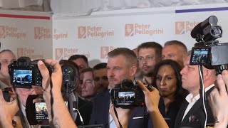 Winning presidential candidate Peter Pellegrini addresses supporters in Bratislava